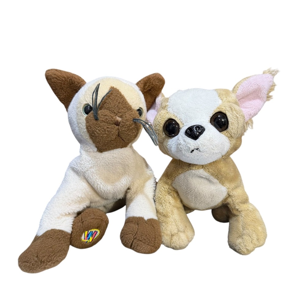 Webkinz Ganz‎ Siamese Cat and Chihuahua Plush Stuffed Animal Lot Tan Cream Brown